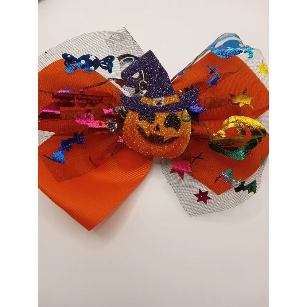 Set of 2 Halloween Bows - Pumpkin Jack O' Lantern 1101